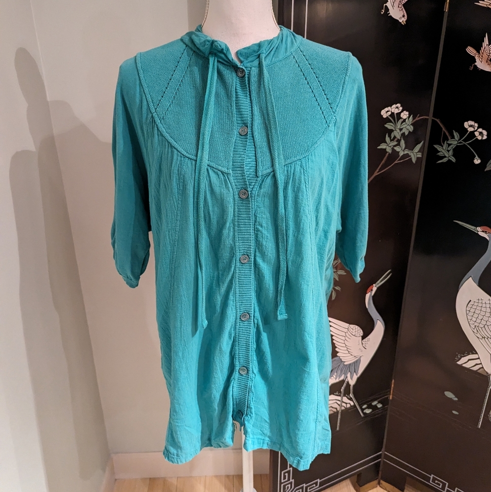 Sita Murt Womens (44) US 10 Cotton Light Mixed Knit Cardigan Turquoise FLAWS 137
